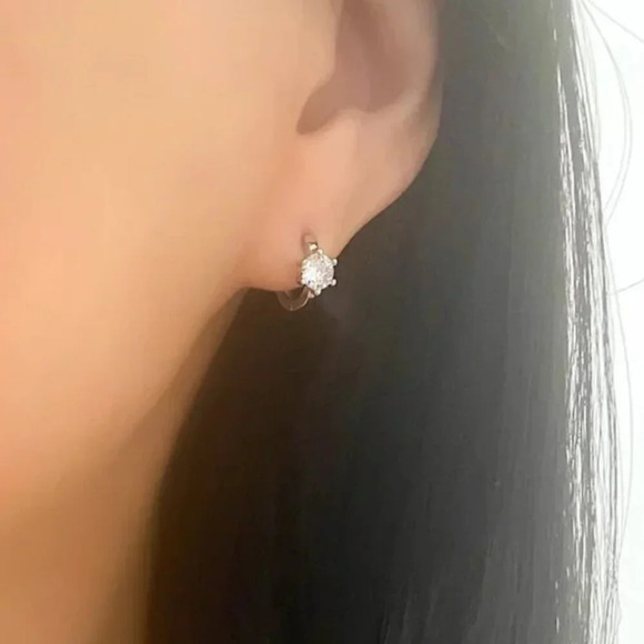 Jewelry - 925 Sterling Silver Diamond Huggie Hoop Earrings Silver Huggie Earrings